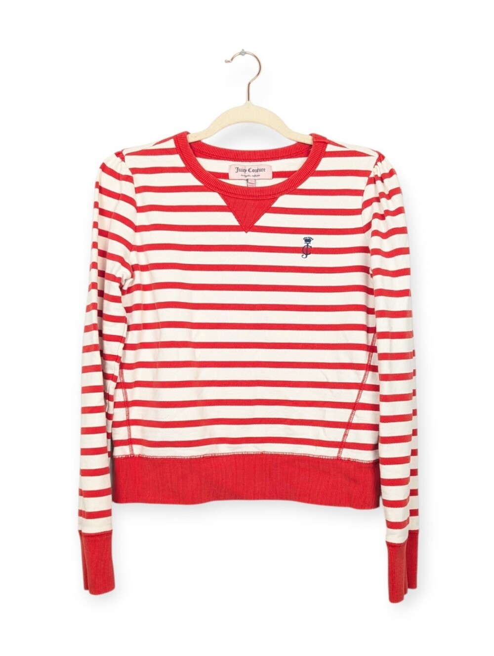 Juicy Couture Red & White Stripe Crewneck Pullover Size L